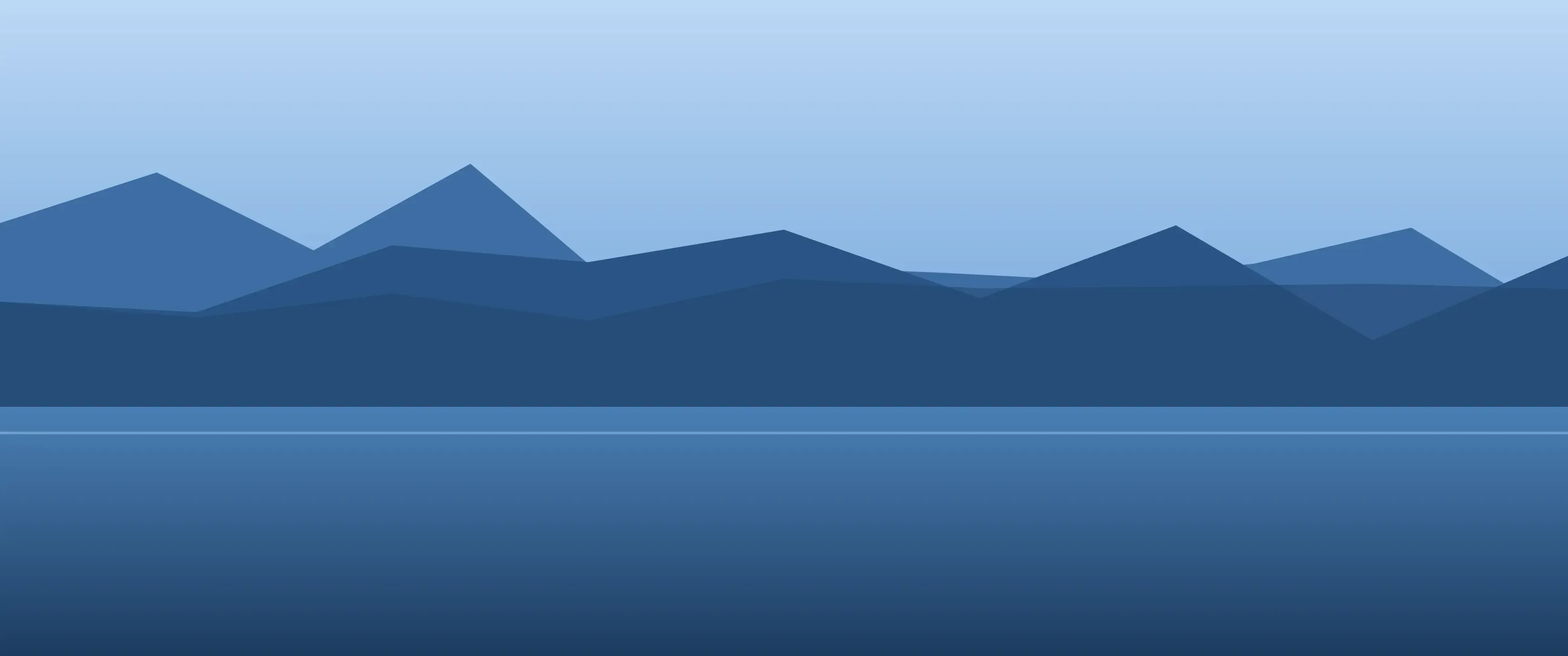 Ultrawide wallpaper of blue fjord cliffs reflected in still water