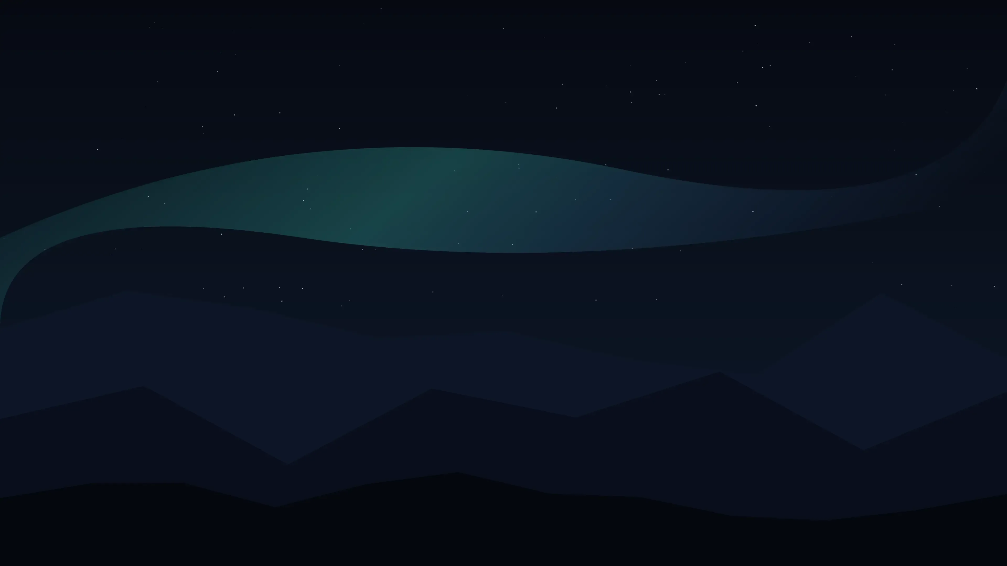 Dark wallpaper of jagged peaks beneath a faint teal aurora band